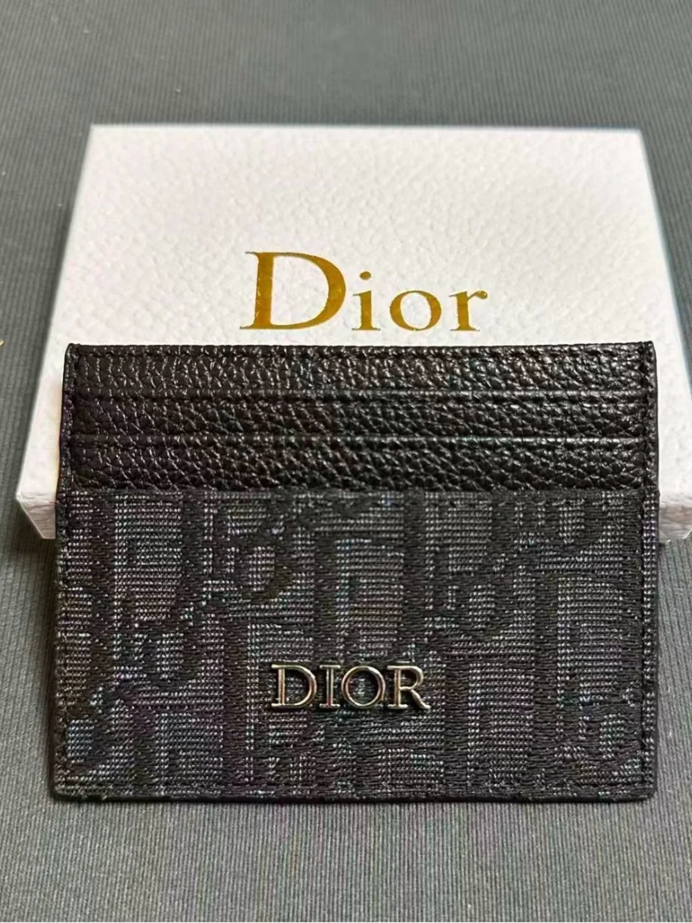 Dior Black Oblique Jacquard & Grained Calfskin Card Holder